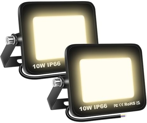 AUXTINGS 2 Pièces 10W Projecteurs LED Extérieur,1000lm Eclairage de Sécurité Spot LED Extérieur,Blanc Chaud 4000K Lumineuse Lampe pour Entrepôt Garage Jardin Stade Arrière-cour,175V-260V Imperméable