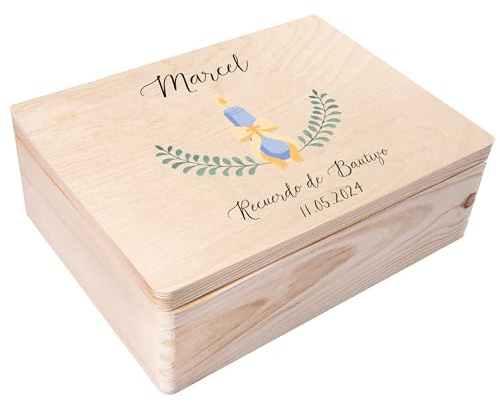 Creative Deco Personalisiert zur Taufe Geschenk für Mädchen und Junge | Kerze Motiv | Holzkiste Erinnerungsbox Deko | Individuelles Geschenk Spielzeugkiste Holzbox mit Deckel | Spardose