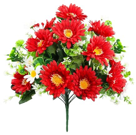 RUTECK Artificial Cemetery Flowers for Grave, 24 Branches Daisy Fake Silk Flowers Bouquet for Funeral Gravesite Memorial Day Outdoor Decorations