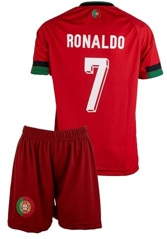 Amdrabola Portugal #7 Kinder Trikot für Kinder,2024 Fußball-Trainingstrikots für Jungen,mit Shorts (Rot,152)