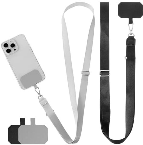 Mabor Cell Phone Lanyard, 2 Pcs Phone Lanyard Strap 2X Long-Lasting Tether Tab Universal Nylon Phones Charm Crossbody Lanyards Fit All Smartphones (Black, Grey)