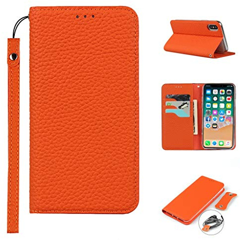 CAVOR HandyHülle kompatibel mit iPhone XS Max Hülle,Flip Echtleder Geldbörse Handyhülle,[3 Kartenfächer][Magnetisch][RFID Blocker],Klapphülle kompatibel mit iPhone XS Max - Orange
