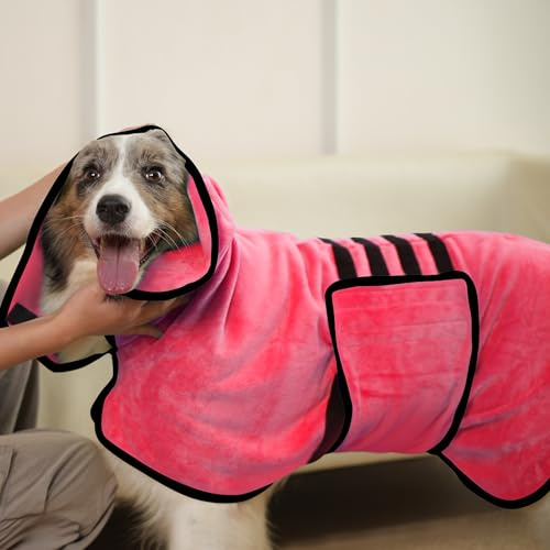HezzLuv Hundebademantel Ultra Saugfähig Mikrofaser Hunde Trockenmantel für Schnelles Trocknen, Weiches Doppel-Layer Hundehandtuch für Welpen & Erwachsene Haustiere Katzen