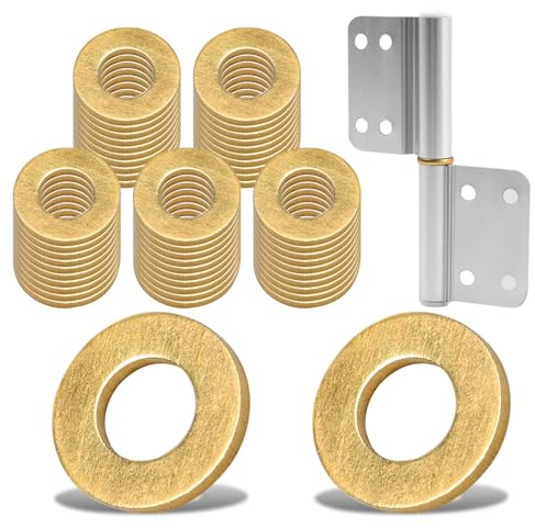 50 Stück M8 Messing Flach Unterlegscheiben, M8 x 16 x 1 mm Fitschenring Sortiment, Unterlegscheiben Türscharnier Montageringe, Massivem Messing Unterlegscheiben Set, zum anheben von Türen