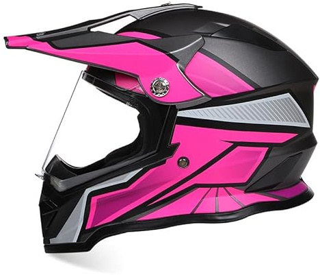 SMTSEC Motocross Helm Damen Herren Full Face MTB Helm Motorradhelm Cross DOT/ECE-Zertifizierter Mit Anti-Fog Sonnenblende Downhill Helm Mopedhelm Schutzhelm Für Cruiser Chopper,Pink-L