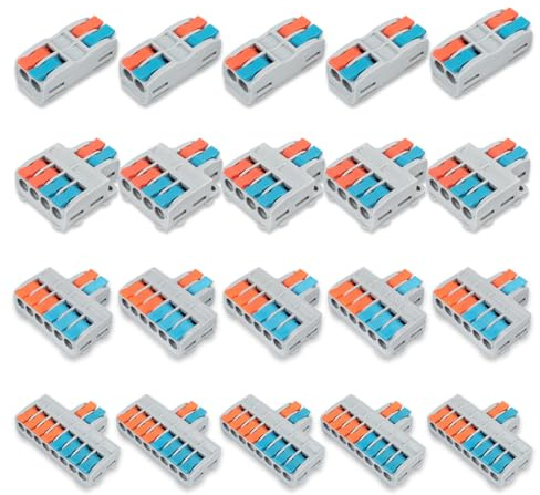 Innfeeltech 20 Stück Verbindungsklemme Ternimal, 2 In 2 Out, 2 In 4 Out, 2 In 6 Out, 2 In 8 Out Verbindungsklemme mit Hebel je 5 Stück, Kabelverbinder mit 0,2-4 mm² Leiterklemme für DIY Projekte