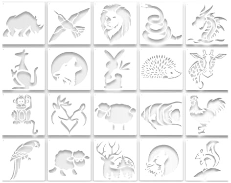 CZAKOMIX 20 Piezas Stencil Plantillas Pintura Animal, Plantillas de Animales,Reutilizable Painting Templates Kit para Niños,DIY Plantilla Decorativa,para Pintar, Hacer Tarjetas de álbum de Recortes