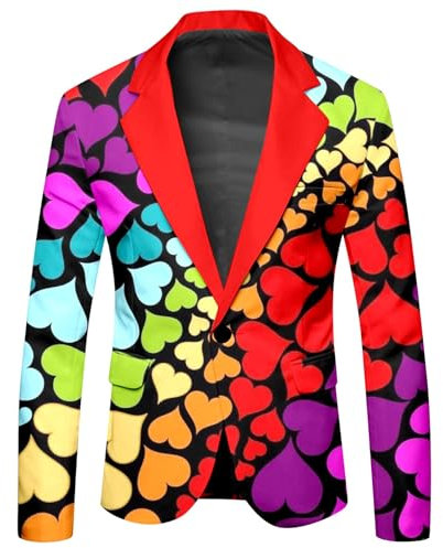 RUMAOZIA Regenbogen Sakko Herren Karneval Bunte Festlich Anzugjacke Mottoparty Discokostüm Anzugjacke 80er Jahre Outfit Rainbow Blazer Business Jacken Geeignet Für Party Abschlussball Hochzeit