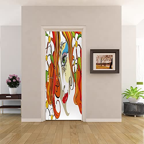3D Türtapete 70x200 Türaufkleber Selbstklebend Türfolie Poster Fototapete Türbilder Türtattoos Wasserdichte Tür Stickers für Kinderzimmer Wohnzimmer Badezimmer Frau