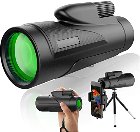 Telescopio monocular 10x42 con trípode para teléfono para adultos, monoculares HD impermeables con visión clara con poca luz, lente FMC portátil a prueba de golpes para observación de aves, caza