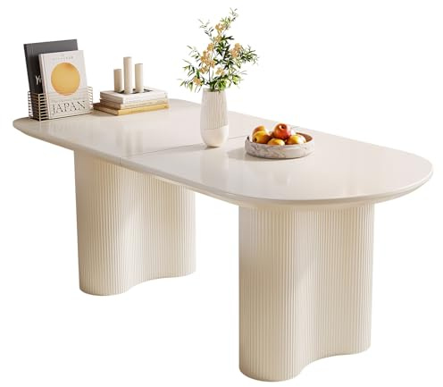 Weißer Esstisch mit Säulenbeinen, moderner minimalistischer Tisch für 4-6 Personen, ideal für Esszimmer, Küche und kleine Räume, platzsparendes Design, stilvoll und langlebig,Nur Esstisch. (160 cm)