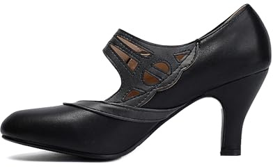 elerhythm Mary Jane Rockability Close Chaussures à bout rond vintage années 1950 Gatsby Talons rétro années 1920 Escarpins victoriens