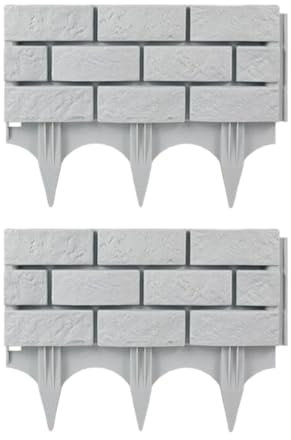 LOVIVER 2x Garden Fence Edging with Stakes Landscape Edging Border Imitation Brick No Dig 17.32x12.6 inch for Flower Bed Yard Walkway, White