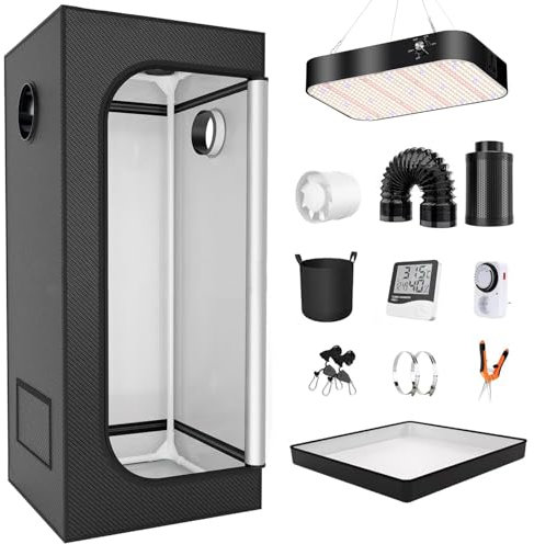 200W Dimmable LED Grow Lights Full Spectrum Grow Tent Kit Complete Indoor Growing System with 120 * 120 * 200cm Tent for Plants Schwarzlicht Included