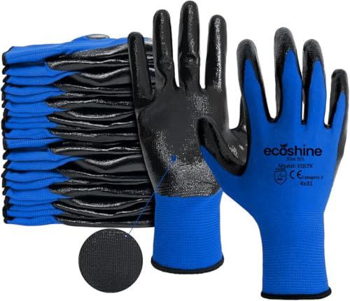 Ecoshine Supplies 24 Pairs work Gloves Blue Nitrile Coated Gloves, Abrasion Resistant Flexo Grip, Heavy Duty Non-Slip Grip for Building and Gardening Warehouse Gloves PREMIUM Quality (X-Large/10)