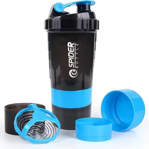 YDYxieji 16oz Protein Shaker Bottle, 3 Layer Twist Off GYM Shaker Cup Shake Bottle with Mix Grid and Pill & Supplement Storage, Leak Proof Shaker for Protein Shakers (Blue)