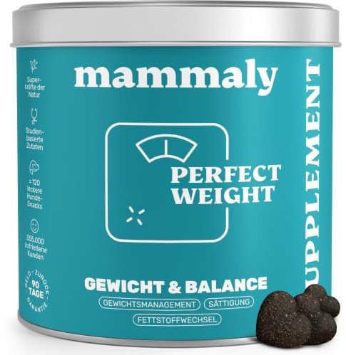 mammaly Perfect Weight® Abnehm-Komplex mit Zellulose (bis 60 Tage) | mit 120 Snacks für Diät & Darmflora, Übergewicht - mit Algenöl, Bierhefe - DLG zertifiziert - mit Tierärzten entwickelt