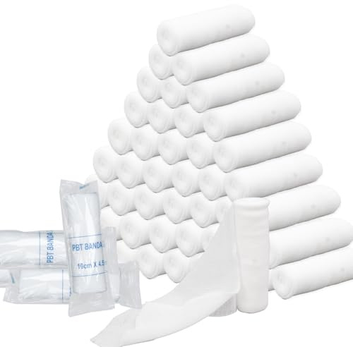50 Pack Conforming Bandage Rolls, Individually Wrapped, 10 cm x 4.5 m | White, Breathable Stretch Fabric, Easy-Tear Design for Wounds , First Aid Kits, Sports and Training