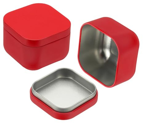 QUARKZMAN 2 Latas Cuadradas De Metal Con Tapa 2.2 X 2.2 X 1.7 Rojo