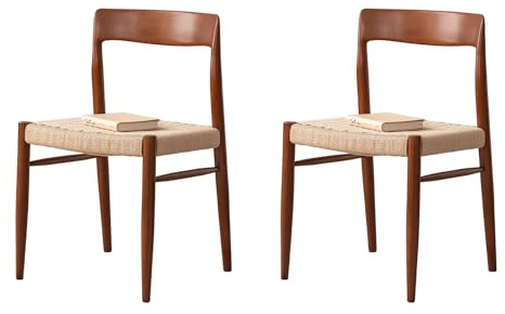 YESWOOD Chaise de Salle à Manger en Hêtre Massif avec Assise en Corde Tressée, Style Vintage, Dossier Incurvé Ergonomique, Structure Renforcée, Livré Monté, 47 x 47 x 78,5 cm, Marron