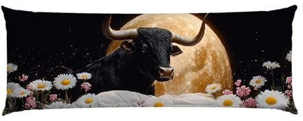 Cuscino Corpo Cuscino Gravidanza 90x30cm, Supporto Total Body Ergonomico, Copricuscini Allattamento e Maternità con Federa Velluto Lavabile, per Schiena, Pancia e Gamb, Decorativi (Toro Luna) p-763