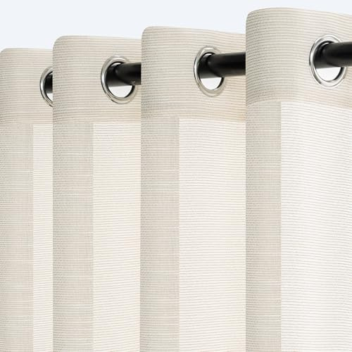 Gardinen Hellkhaki Vorhänge Gittergewebe Leinenoptik 140x245cm mit Ösen Gardine Wohnzimmer Modern Schlafzimmer Curtain Living Room Vorhangschals Halbtransparent Natural Boho Dekoschal 2er Set