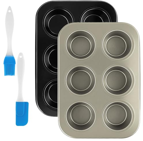 CARANNACLTD Muffinsinform, kolstål, 6 stycken muffin, bakformsset, 2-pack, muffinsplåt för 6 muffins cupcakes pudding brownies, 29 × 18 cm, giftfri och hälsosam, diskmaskinssäker