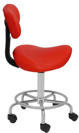 RUETERY Sgabello ergonomico da sella, girevole con ruote, sgabello da ufficio regolabile in altezza, con schienale, portata 150 kg, girevole a 360°, per parrucchiere, home office e sala massaggi