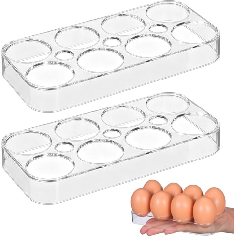 Gansdnek 2 Piezas Soportes para Huevos para Frigorífico, Almacenamiento de Huevos con Espacio para 8 Huevos, Bandeja para Huevos Transparente, Hueveras para Almacenar y Transportar Huevos