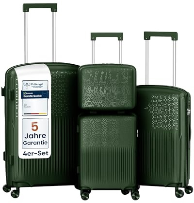 4FLY Leichter Hartschalen-Reisekoffer Set 4-teilig (S/M/L/XL) – Koffer Set mit TSA-Schloss, 4 Spinner-Doppelrollen & Aluminium-Teleskopgriff, Set mit Beauty Case, Handgepäck & Aufgabegepäck