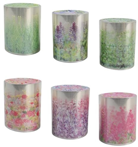 6 Rouleaux Ruban Adhésif Décoratif Fleurs, Largeur 5cm x 2m, Washi Tape Transparent & Étanche pour Scrapbooking, Bullet Journal, Bricolage et Emballage Cadeau