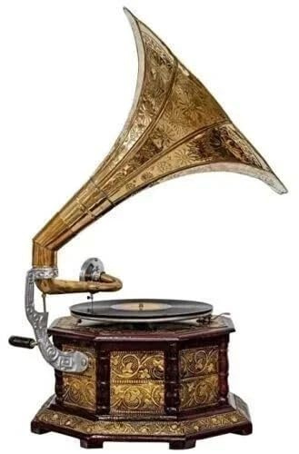 Gramófono vintage HMV totalmente funcional de trabajo, tocadiscos ganador (marrón)
