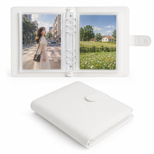 Fotoalbum 13x18 A5, Einsteckalbum 13x18 für 60 Fotos, Weiß | PU-Leder mit 30 PVC-freien Hüllen für 5x7 Fotos, Karten, Postkarten & Erinnerungen