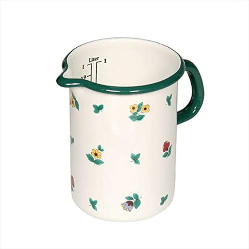 Riess, 0338-049, Küchenmaß Ø 10cm, GMUNDNER STREUBLUMEN, Weiß, Emaille, Vol. (rec.): 1,0 Liter, Made in Österreich, LBH: 16,3x11,5x14,9cm, 0,436kg, Deckel, Induktionskocher kompatibel, Ofenfest