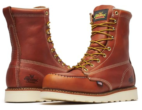 Thorogood American Heritage 8” Steel Toe Work Boots for Men - Full-Grain Leather with Moc Toe, Slip-Resistant Wedge Outsole, and Comfort Insole; EH Rated, Tobacco oil-tanned - 10.5 2E US