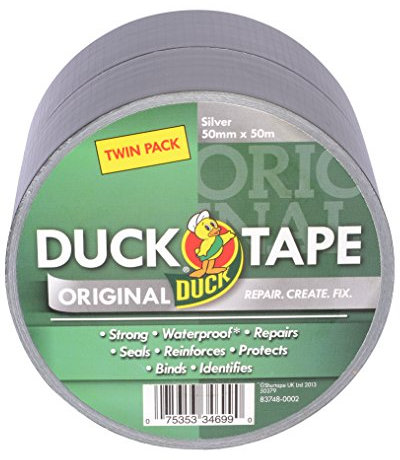 Duck Tape Original Silver, 50mm x 50m (Twin Pack), the Original High Strength Waterproof Gaffer and Duct Adhesive Cloth Repair Tape