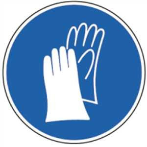 Aufkleber Handschutz benutzen gemäß ASR A1.3/ DIN 7010, Folie selbstklebend 5cm Ø Folie, 10 Stück (Handschuhe, Schutzkleidung, Gebotsschild) praxisbewährt, wetterfest