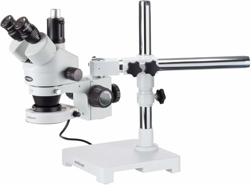AmScope SM-3TZ-80S Trinokulares Zoom-Stereomikroskop mit Auslegerständer und 80 LED-Licht, 3.5X-90X, Weiß