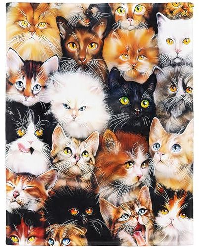 YISUMEI Decke 125x150 cm Kuscheldecken Sanft Flanell Weich Fleecedecke Nettes Katzen Zucht Collagen Haustier