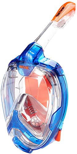 Seac Magica, Maschera Snorkeling Full Face Integrale Anti Appannamento con Morbido Facciale in 4 Taglie, Valvola di Spurgo e Snorkel Dry Top, blu/arancione, L/XL