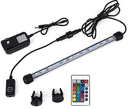 MQ 8 in Submersible LED Aquarium Light, 1.2W Color Changing Fish Tank Light with Remote Control, IP68 Crystal Glass 9 LEDs Lights Bar, for Fish Tank 10-15 inch