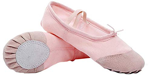 Ballettschuhe mit geteilter Sohle, aus atmungsaktivem Stoff, mit einer Lederspitze und vorgenähten Kreuzgummibändern, - hellrosa - Größe: 32 EU