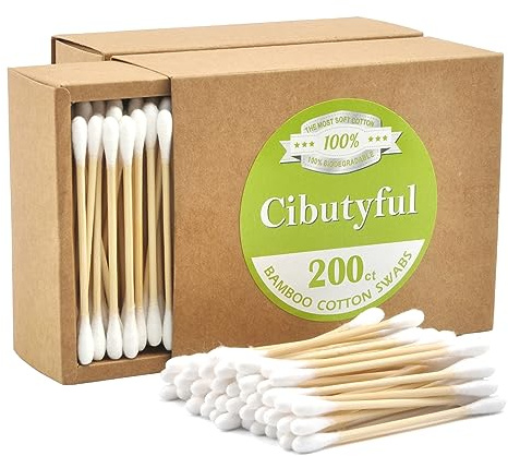 Cibutyful Cotton Swabs 400 count Double Round Tips Cotton Swabs With Strong wooden Sticks Ear Swabs Cotton Sticks with 3.0 Inch Bamboo Stick