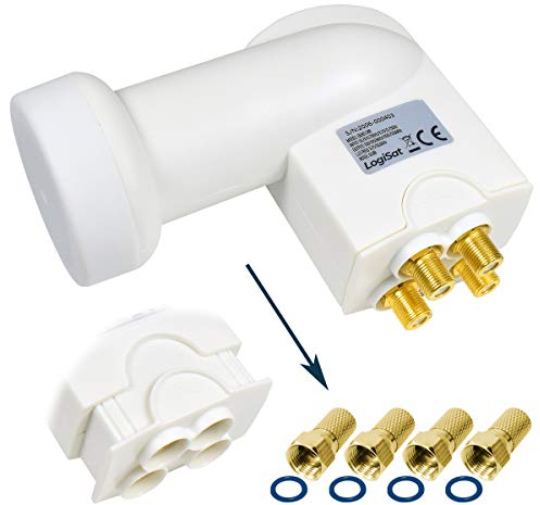 LogiSat Quad LNB 0,1 dB digital ► 4 Teilnehmer/TV/Receiver Direkt Anschluss Universal Full HD HDTV TV 3D 4K UHD PRO LINE + Kontakte Vergoldet + Wetterschutz