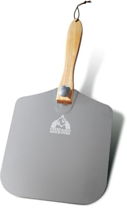 Chicago Brick Oven Aluminum Pizza Peel 12 x 14 with Foldable Wooden Handle, 25 Long Turning Spatula, Pizza Paddle, Pizza Spatula Paddle, Aluminum Metal Pizza Peel 12 Inch, Pizza Accessories
