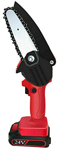 KS Tools 24V 550W Mini Sierra de Cadena Eléctrica Motosierra Portátil Herramienta de Jardín de Motosierra de Poda con Batería de Litio para Cortar Madera Herramienta de Carpintería Recargable,Red