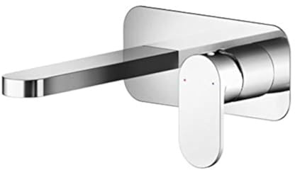 nuie BIN328 Binsey | Modern Bathroom Round Wall Mount 2 Tap Hole Basin Mixer Tap with Lever Handle and Plate, 80mm, Chrome