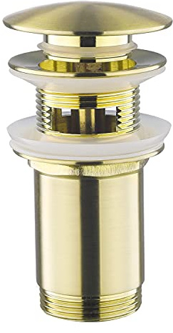 Ablaufgarnitur mit Überlauf Gebürstet Gold - Keymark Universal Ablaufventil Abflussgarnitur für Waschbecken & Waschtisch - Messing Pop Up Ablauf Abfluss Stöpsel