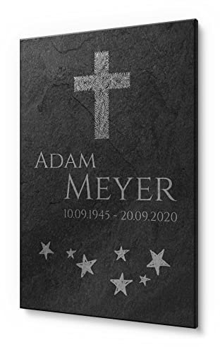 CHRISCK design 20 x 30 cm Schiefertafel für Menschen personalisiert | Gedenkstein 100% frei gestaltbar | Gedenktafel aus Premium Schiefer für Menschen