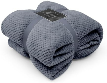 GC GAVENO CAVAILIA Teddy Popcorn Blanket Thermal Extra Large Throws, Soft & Cosy Charcoal King Size Blanket Waffle Throw 200 x 240cm For Sofa Bed Chair Settee